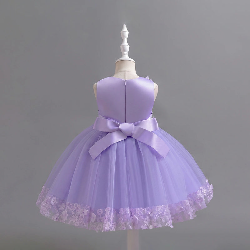 Girls Purple Floral Applique Sleeveless Tutu Party Wear Dress Party Dresses