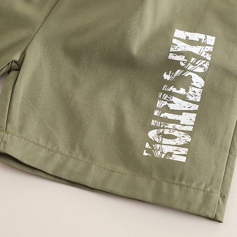Boys Khaki Typographic Printed Short Sleeves Round Neck T-Shirt With Shorts Set 2 pc. Sets