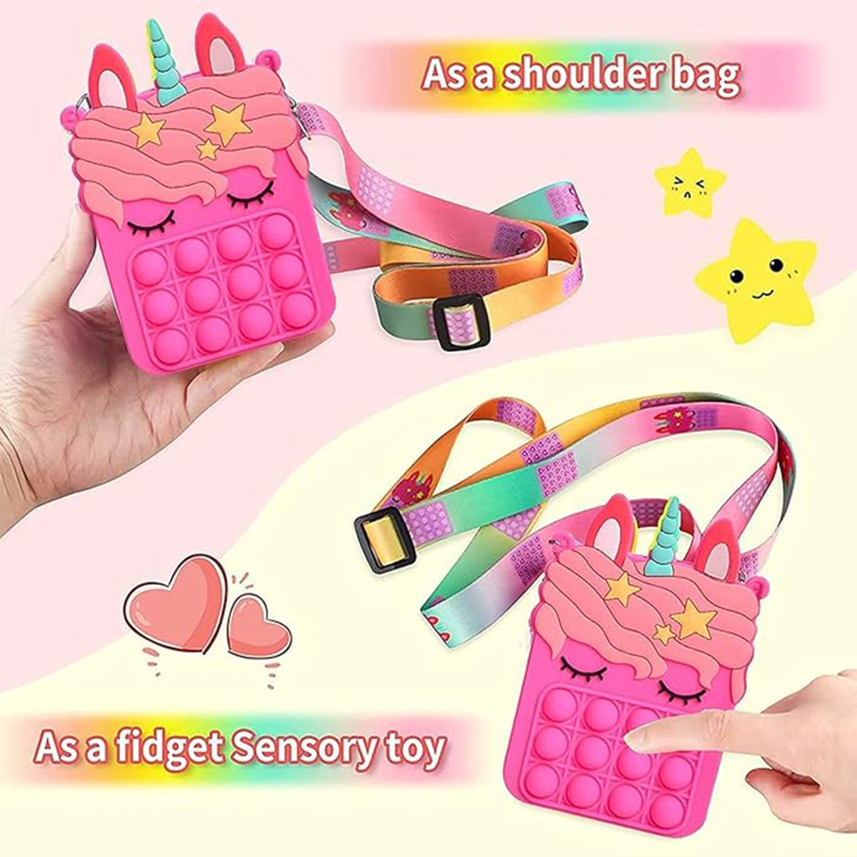 Girls Fuchsia Silicone Pop-It Unicorn Sling Bag Trending Accessories