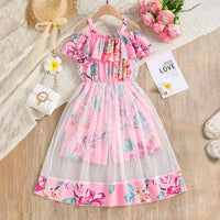 Girls Pink Off Shoulder Floral Print Jumpsuit Jumpsuits Pink 8-9 Y