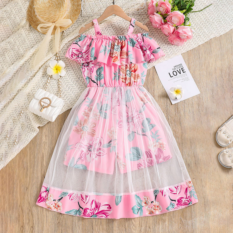 Girls Pink Off Shoulder Floral Print Jumpsuit Jumpsuits Pink 8-9 Y
