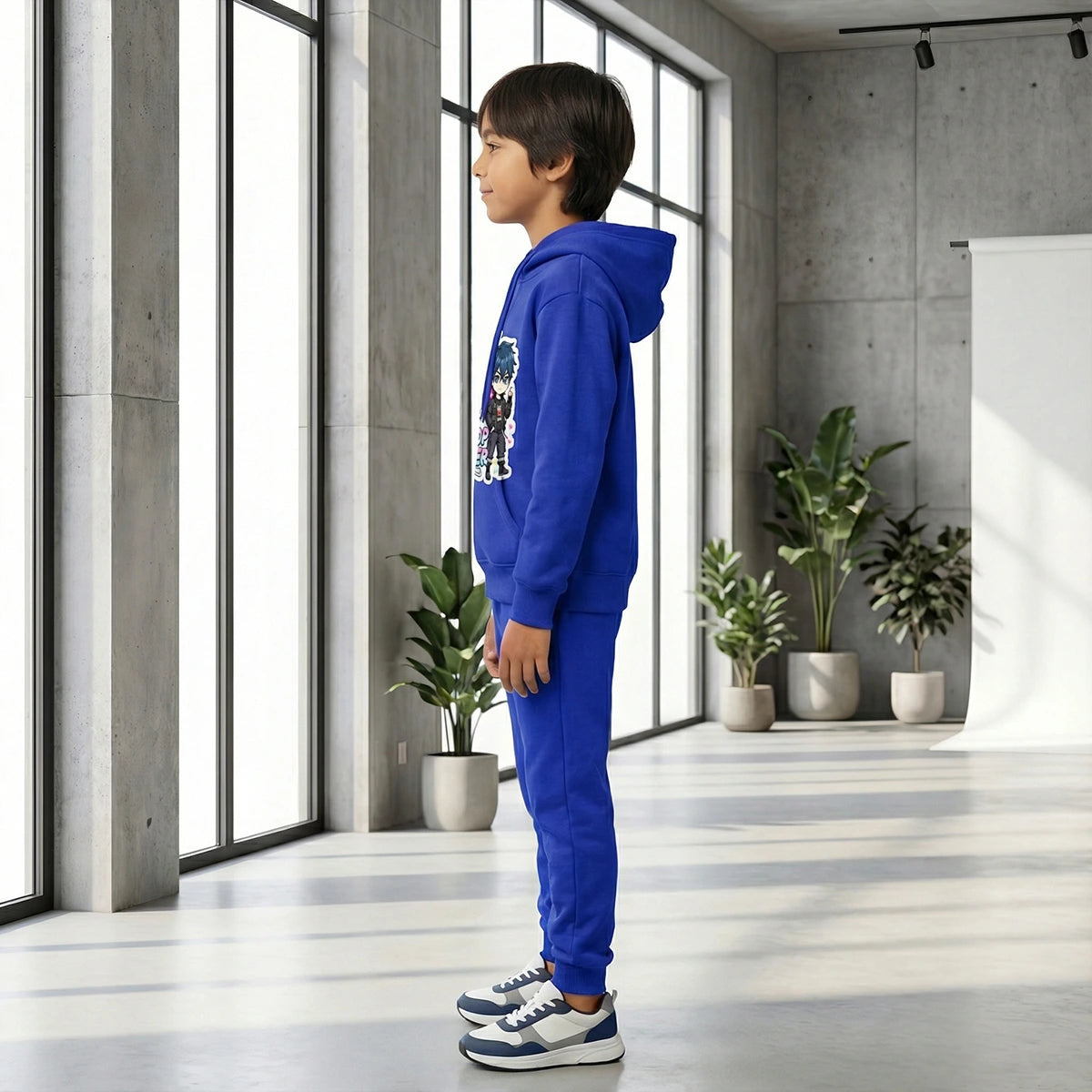 Boys Dark Blue K-Pop Fever Graphics Hoodie With Jogger Co-ord Sets Sets