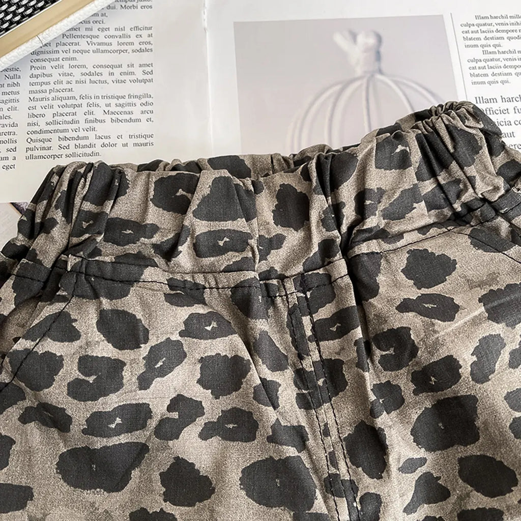 Boys Dark Brown Leopard Print Polo T-Shirt & Shorts Co-ord Sets Sets