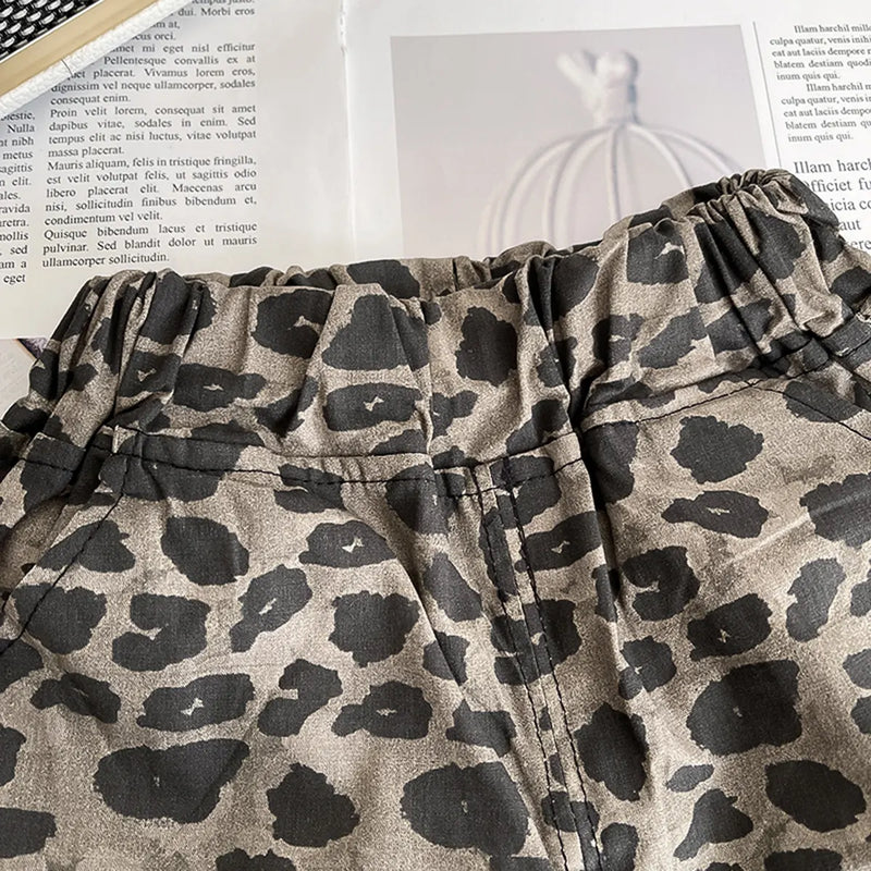 Boys Dark Brown Leopard Print Polo T-Shirt & Shorts Co-ord Sets Sets