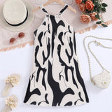 Girls Black Abstract Print Pleated Sleeveless Dress