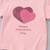 Girls Pink Short Sleeve Heart Print T-Shirt Tshirts