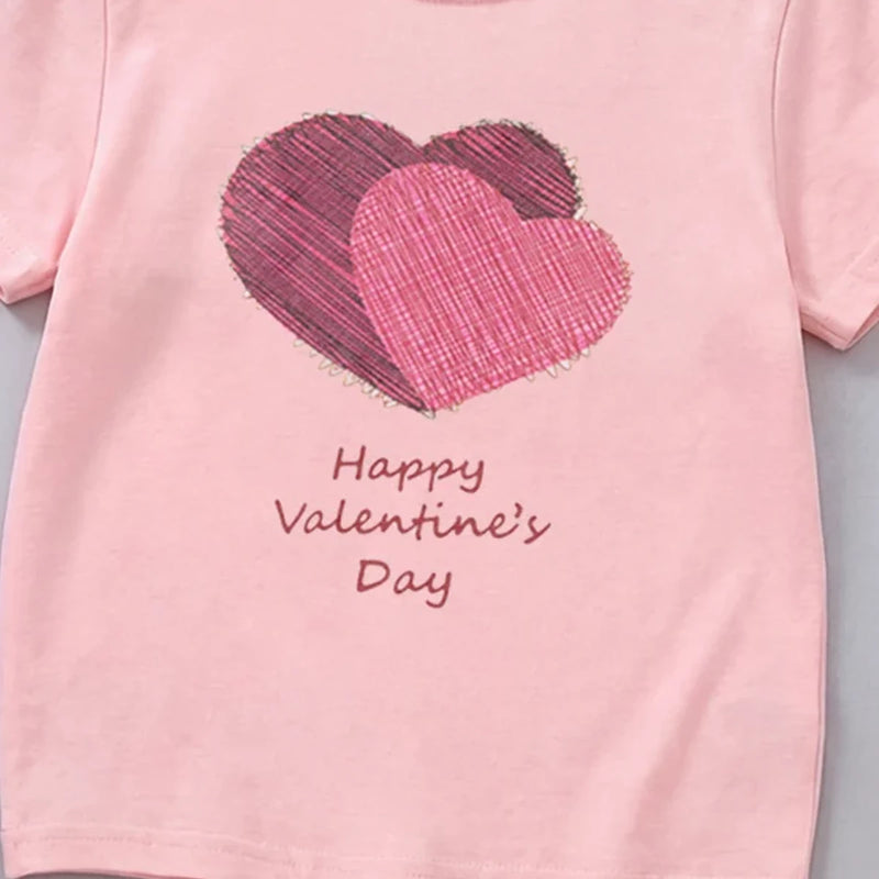 Girls Pink Short Sleeve Heart Print T-Shirt Tshirts