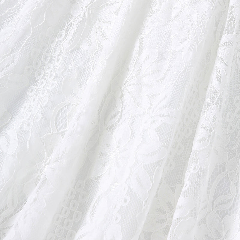 Girls White Halter Neck Embroidered Fabric Dress Casual Dresses