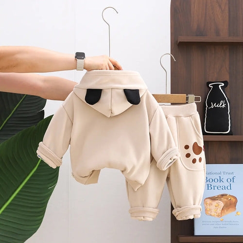 Boys Beige Animal Applique Regular Sweatshirt With Trouser Sets 2 pc. Sets