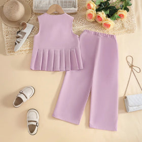 Girls Lavender Sleeveless Top With Pants Co-ord Sets Sets