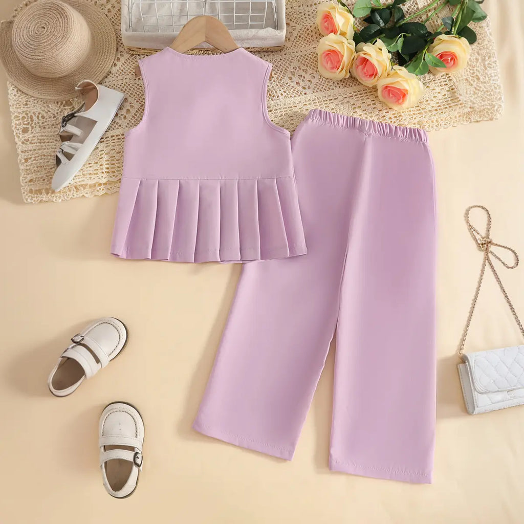 Girls Lavender Sleeveless Top With Pants Co-ord Sets Sets