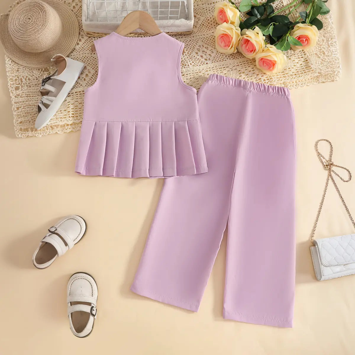 Girls Lavender Sleeveless Top With Pants Co-ord Sets Sets