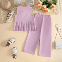 Girls Lavender Sleeveless Top With Pants Co-ord Sets Sets