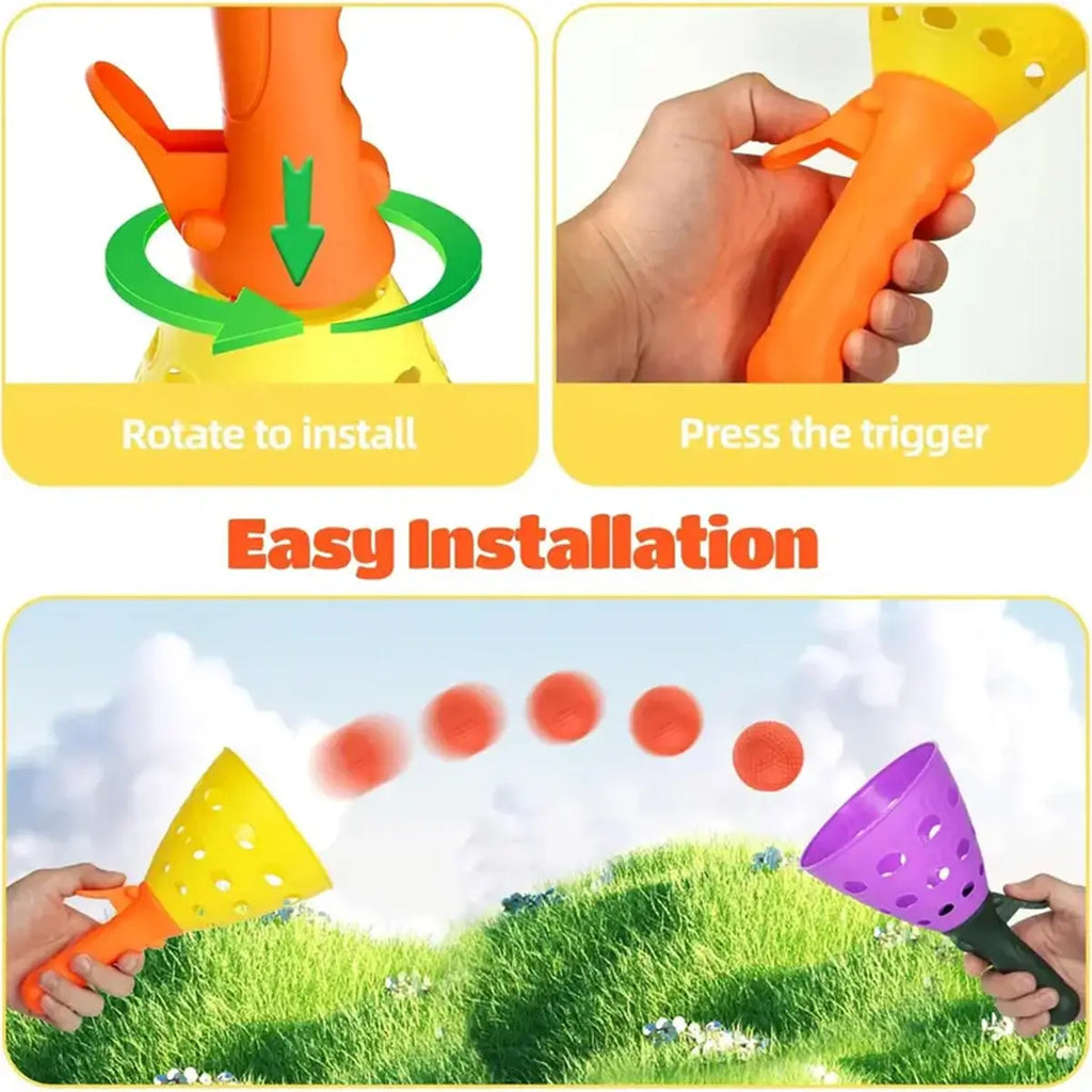 Kids Pink & Yellow Catch Ball Launcher Cups Trending Accessories