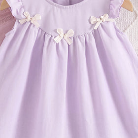 Girls Lavender Bow Applique Flutter Sleeve A-Line Dress Casual Dresses