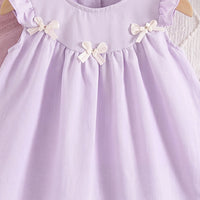 Girls Lavender Bow Applique Flutter Sleeve A-Line Dress Casual Dresses