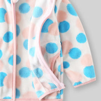 Girls Pink Fleece Zipper Jacket With Self Design Polka Dot Pattern Coats & Jackets