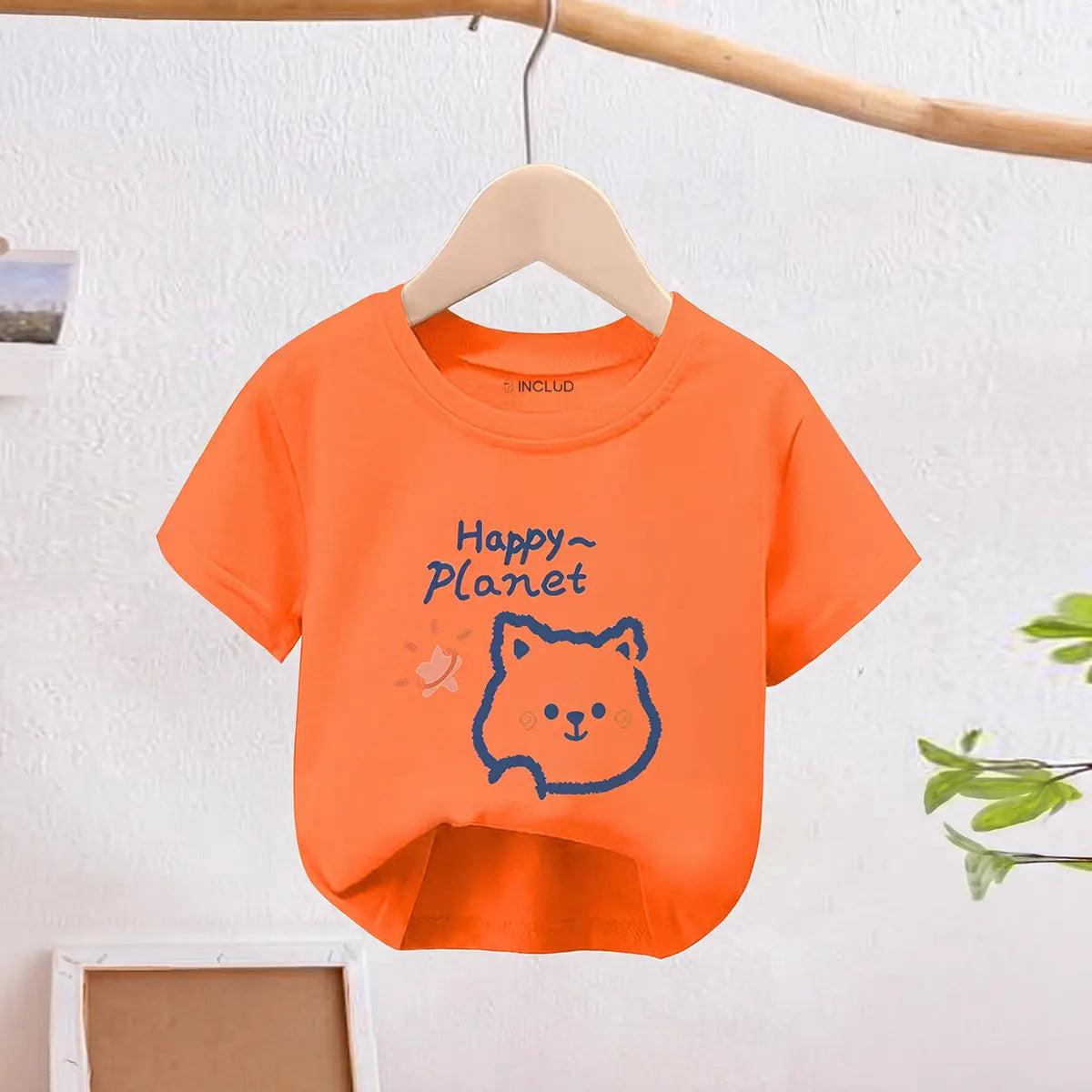 Girls Orange Happy Planet Typography Print Short Sleeve T-Shirt Tshirts
