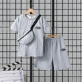 Boys Grey Self Designed Short Sleeves T-Shirt With Sling Bag and Shorts set 2 pc. Sets Grey 7-8 Y