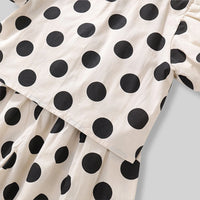 Girls Apricot Polka Dot Printed Puff Sleeve Top With Elasticated Pants Sets Sets