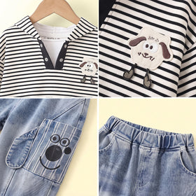 Boys Off White Striped Sweatshirt & Denim Pants Sets Sets