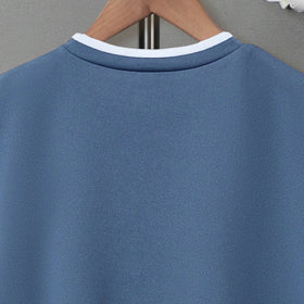 Boys Blue Solid Short Sleeves Bottom Contrast Trimmed T-Shirt Tshirts