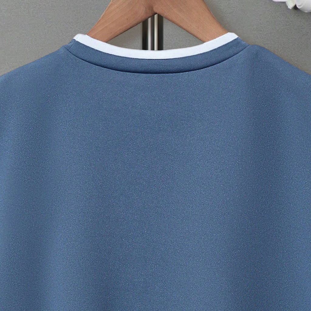 Boys Blue Solid Short Sleeves Bottom Contrast Trimmed T-Shirt Tshirts