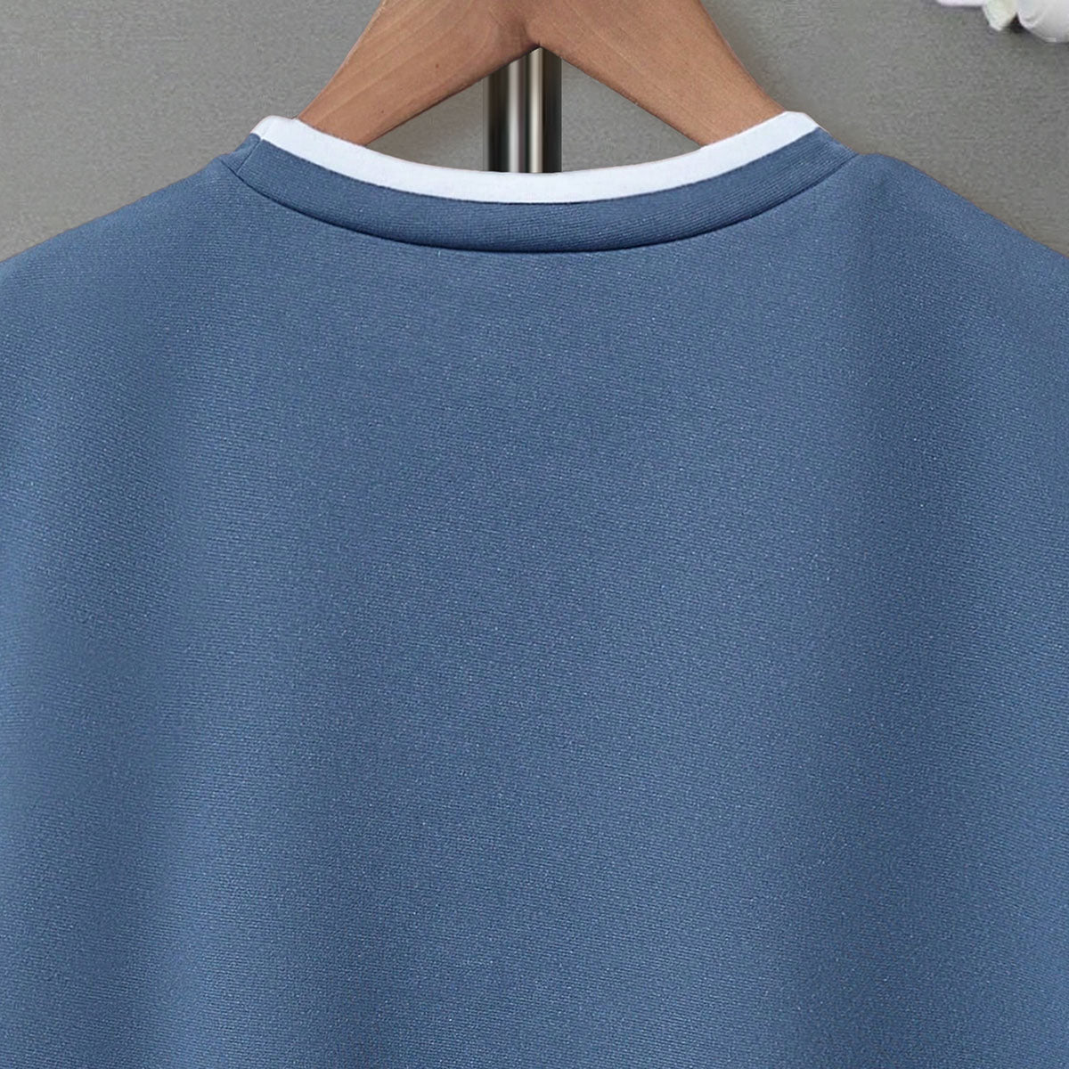 Boys Blue Solid Short Sleeves Bottom Contrast Trimmed T-Shirt Tshirts