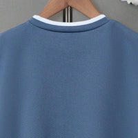 Boys Blue Solid Short Sleeves Bottom Contrast Trimmed T-Shirt Tshirts