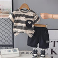 Boys Grey Typographic Printed Round Neck T-Shirt with Shorts Sets Sets Grey 1-2 Y