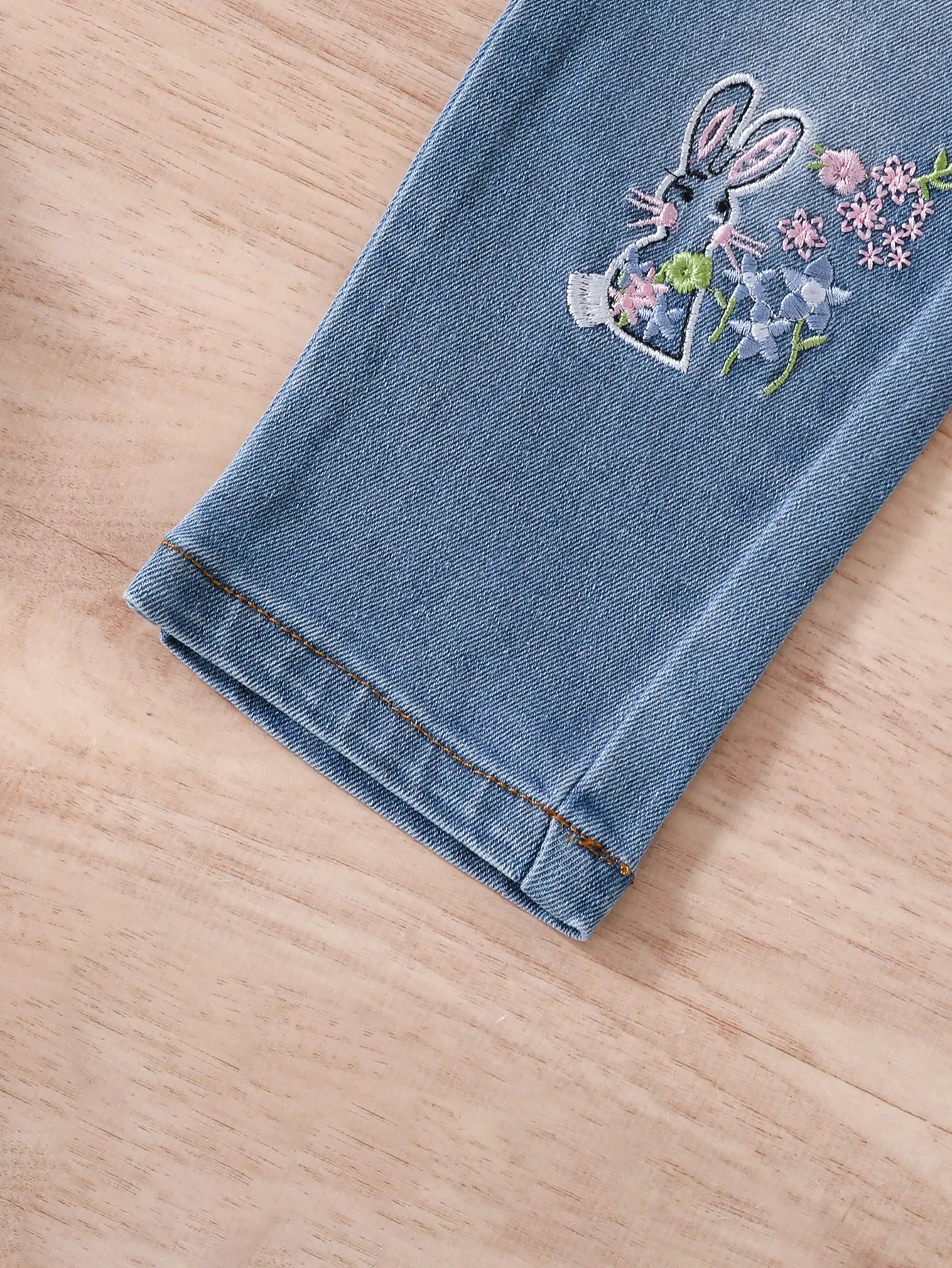 Girls Yellow Sleeveless Ruffled Top With Embroidered Denim Pants Set Sets
