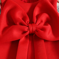 Girls Red Sleeveless Large Bow Applique A-line Party Wear Dress Party Dresses
