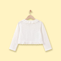 Girls White Schiffli Embroidered Long Sleeve Shrug Tops