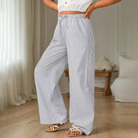 Girls Blue Striped Straight Legs Pants Pants