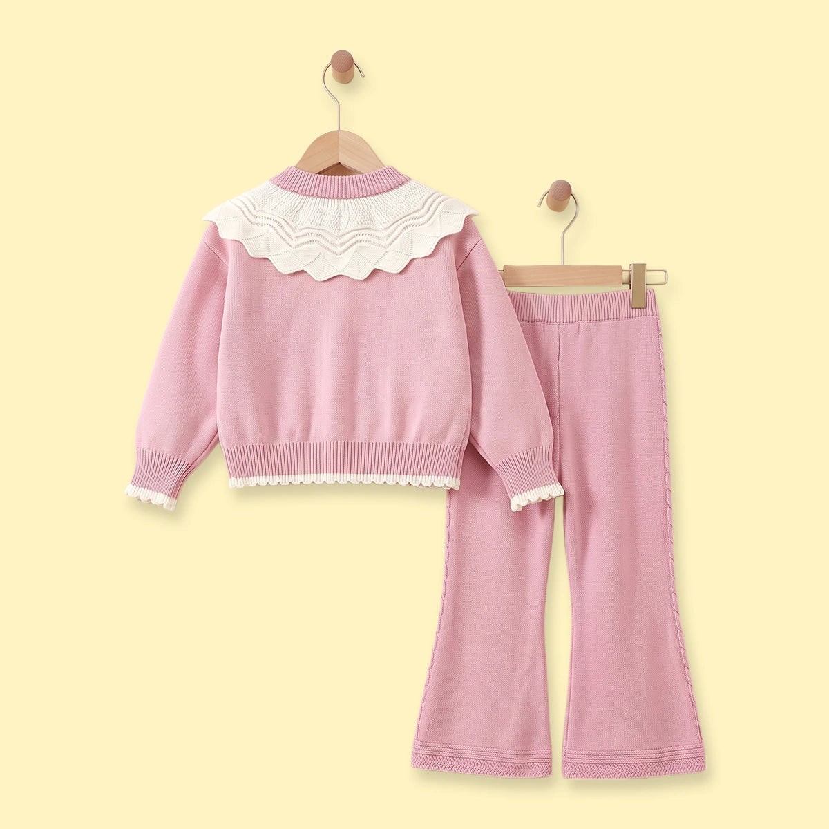 Girls Pink Long Sleeves Cardigan & Pants Sets Sets