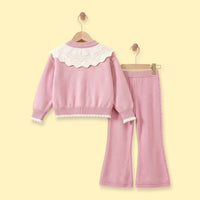 Girls Pink Long Sleeves Cardigan & Pants Sets Sets