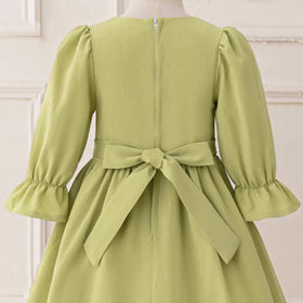 Girls Green Embroidered Fit & Flare Maxi Dress With Puff Sleeves Casual Dresses