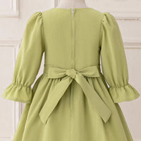 Girls Green Embroidered Fit & Flare Maxi Dress With Puff Sleeves Casual Dresses