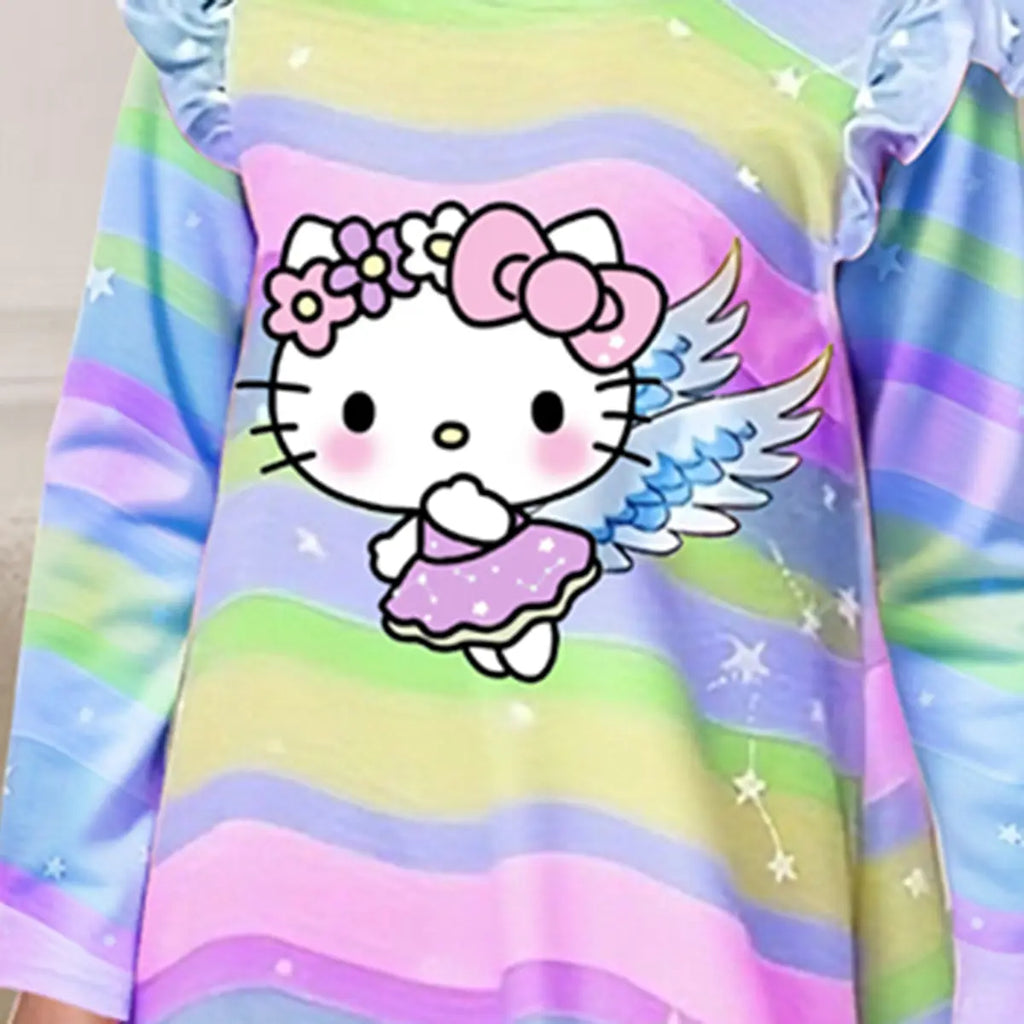 Girls Multicolor Rainbow Printed A-line Dress Casual Dresses