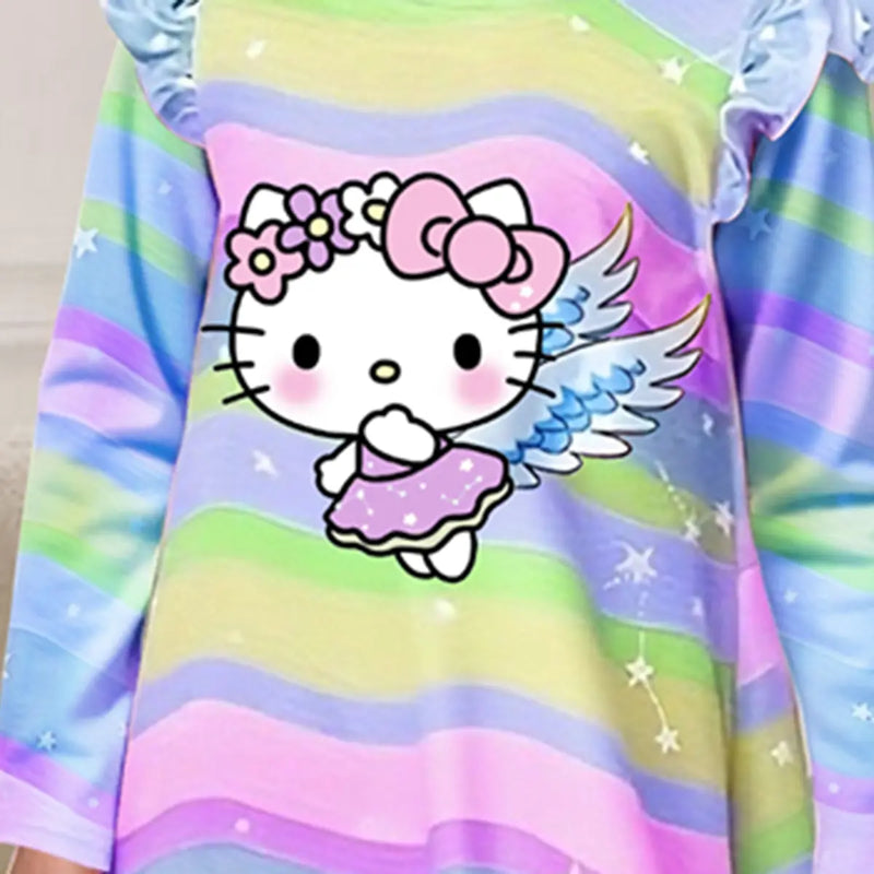 Girls Multicolor Rainbow Printed A-line Dress Casual Dresses