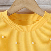 Girls Yellow Pearl Embellished Top With Ruffled Tulle Skirts Set Sets