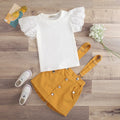 Girls Schiffli Flutter Sleeves Top With Mustard Suspenders Skorts Sets Sets Yellow 1-2 Y