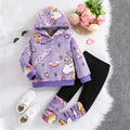 Girls Purple Self-Design Unicorn Patterns Hooded Fleece Sweatshirt With Legging Sets 2 pc. Sets Purple 3-4 Y