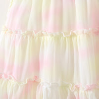 Girls White Printed Layered Dress With Tulip Applique Casual Dresses