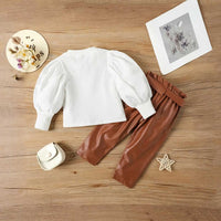 Girls Long Sleeve Top With PU Leather Pants Set 2 pc. Sets   