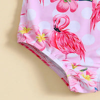 Girls Pink Flamingo Printed Sleeveless Swimwear Bodysuit Beachwear