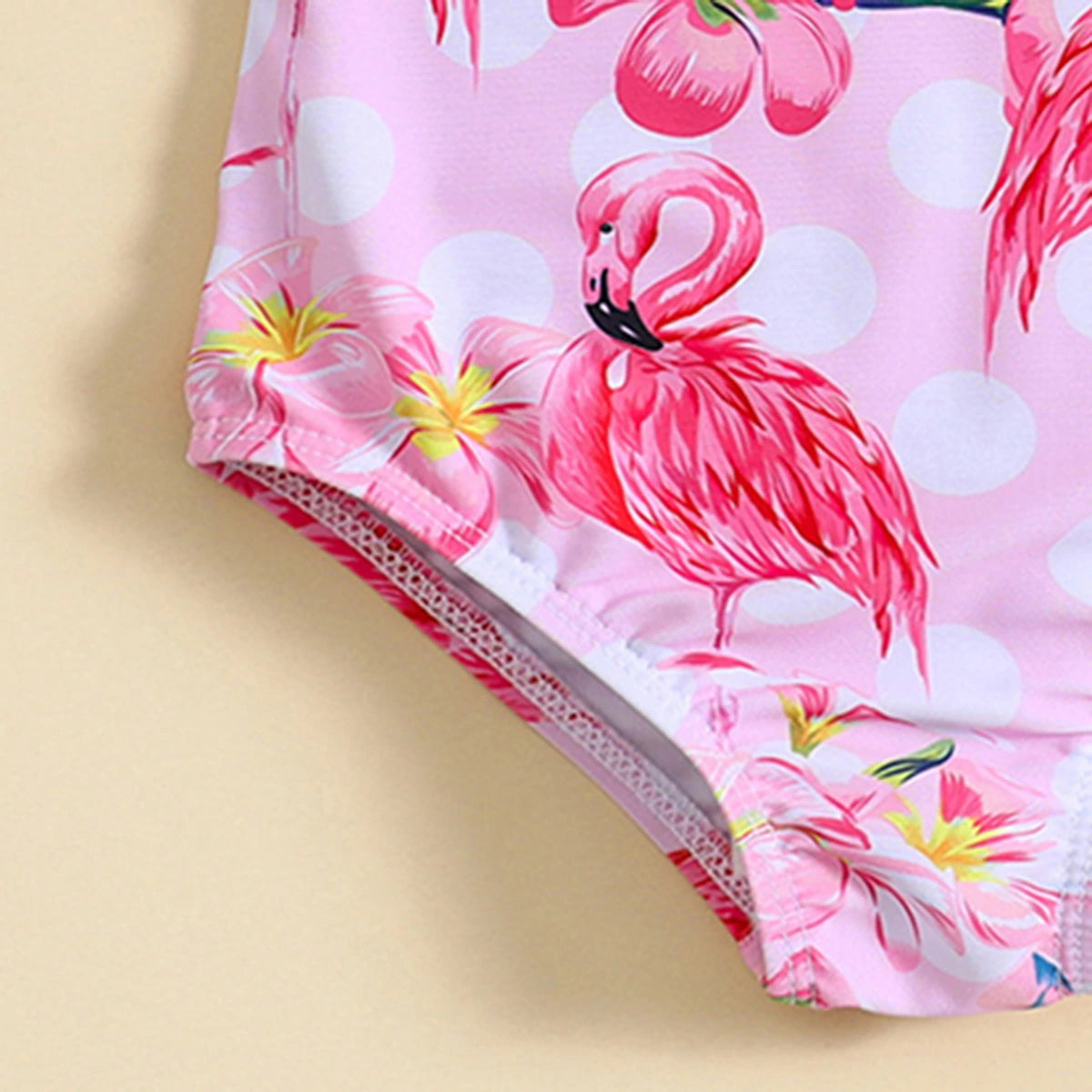 Girls Pink Flamingo Printed Sleeveless Swimwear Bodysuit Beachwear