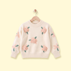 Girls Cream Floral Applique Long Sleeve Sweater Sweaters & Cardigans Cream 1-2 Y