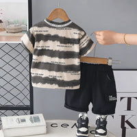 Boys Grey Typographic Printed Round Neck T-Shirt with Shorts Sets Sets