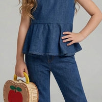 Girls Blue Sleeveless Peplum Top With Flared Pants Sets 2 pc. Sets